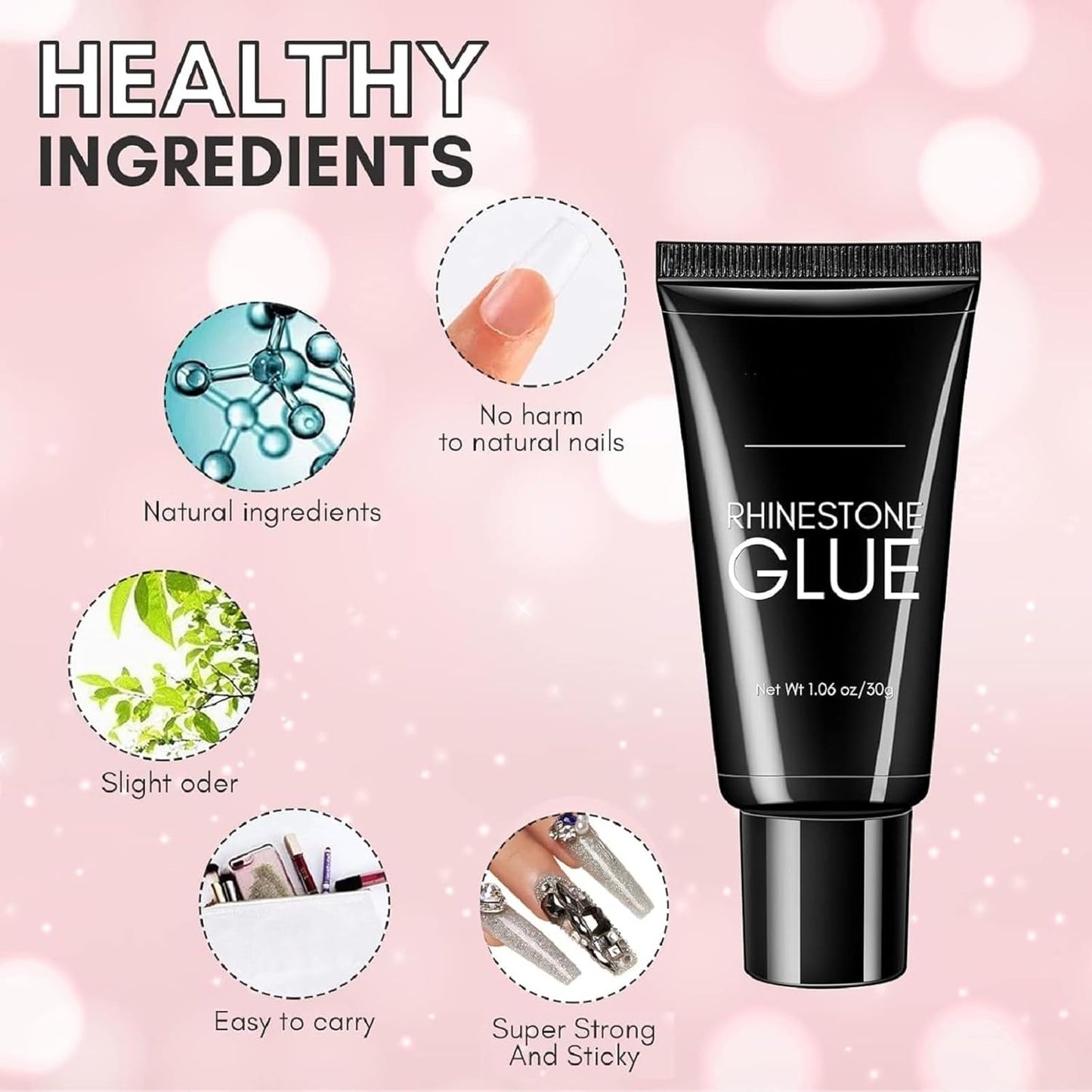 Rhinestone Nail Glue for Nails: Strong Gel Nail Glue for Decorations Nail Charm 3D Nails Gel for Nail Gem 30ML Cured Need Beauty