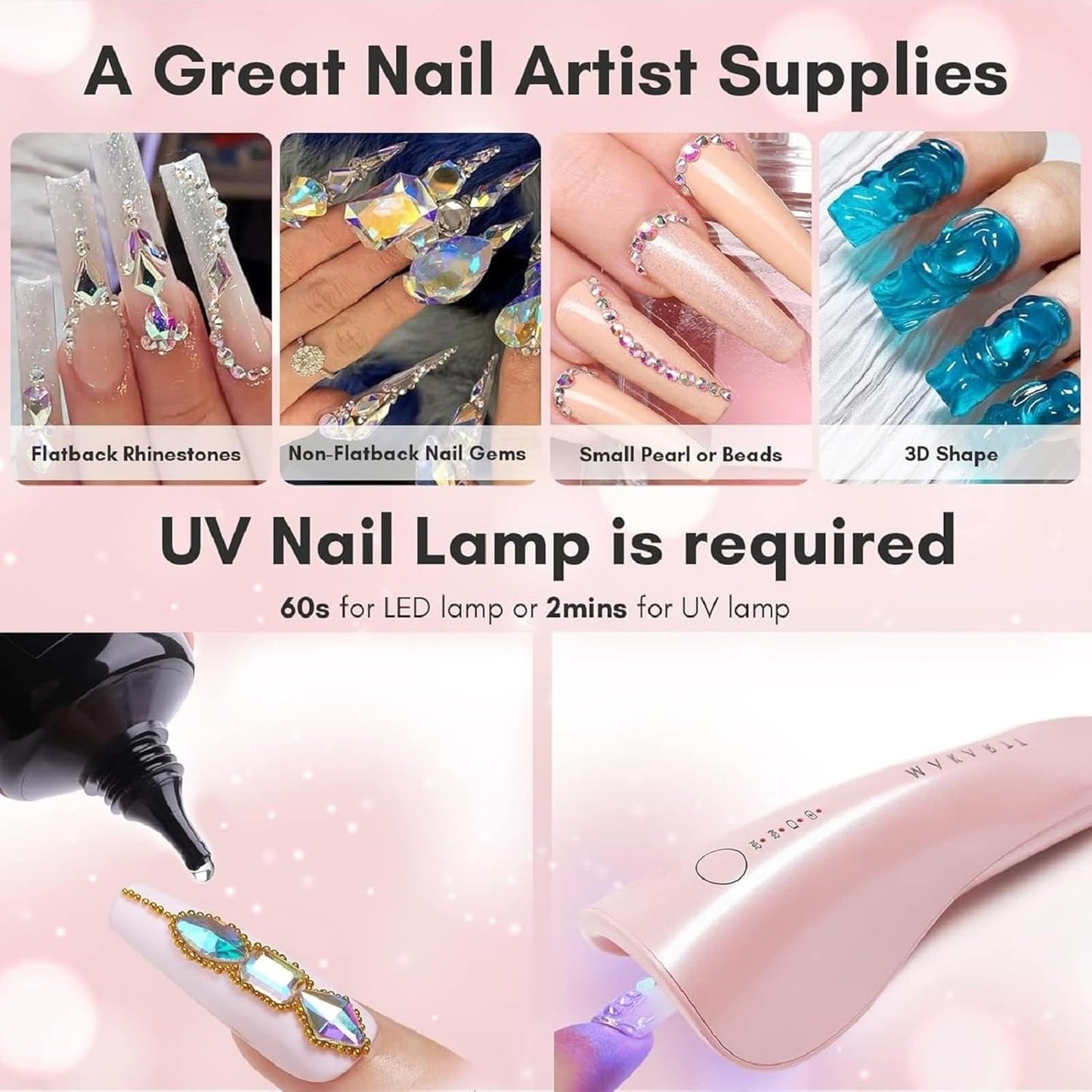 Rhinestone Nail Glue for Nails: Strong Gel Nail Glue for Decorations Nail Charm 3D Nails Gel for Nail Gem 30ML Cured Need Beauty