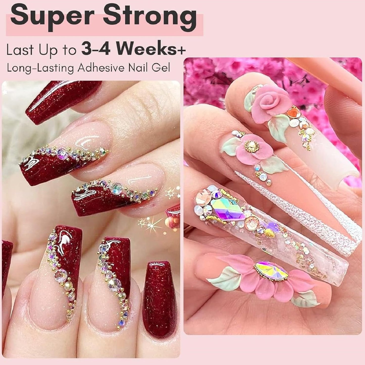 Rhinestone Nail Glue for Nails: Strong Gel Nail Glue for Decorations Nail Charm 3D Nails Gel for Nail Gem 30ML Cured Need Beauty