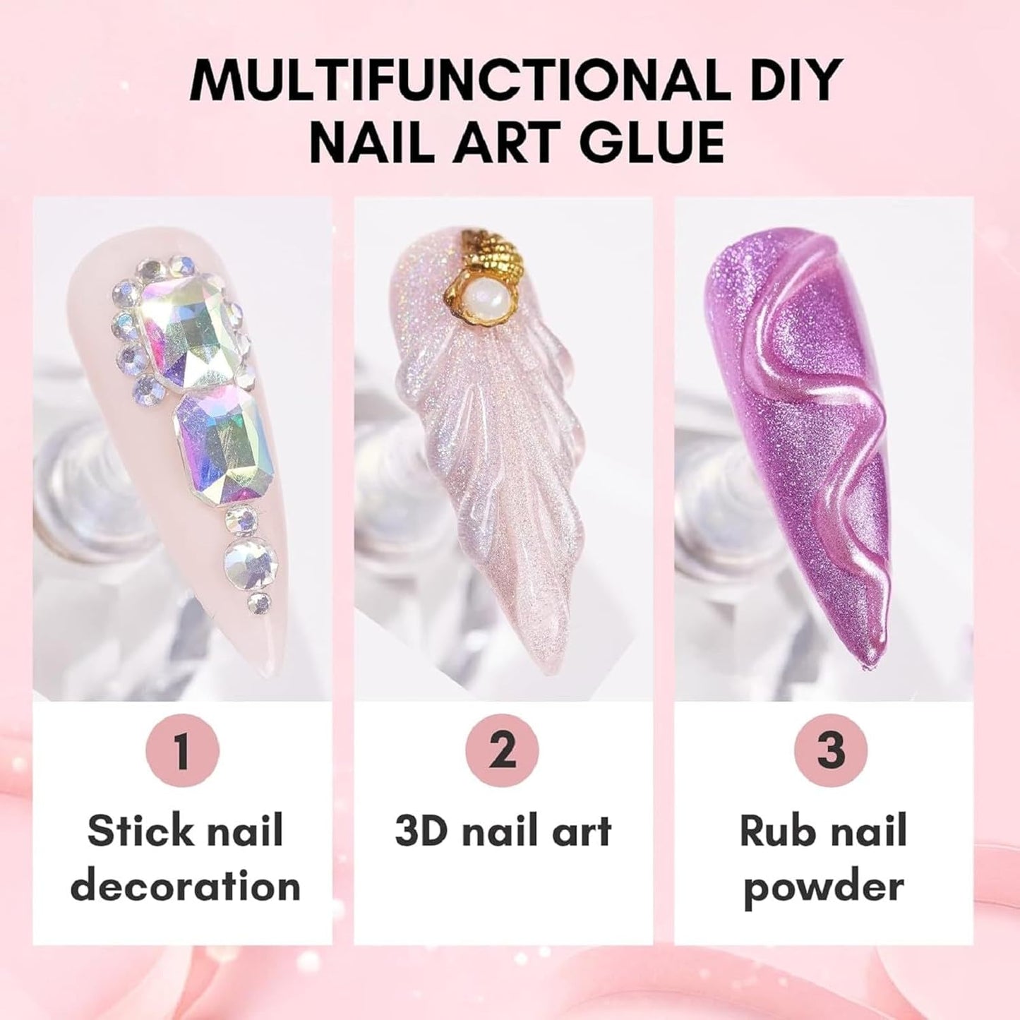 Rhinestone Nail Glue for Nails: Strong Gel Nail Glue for Decorations Nail Charm 3D Nails Gel for Nail Gem 30ML Cured Need Beauty