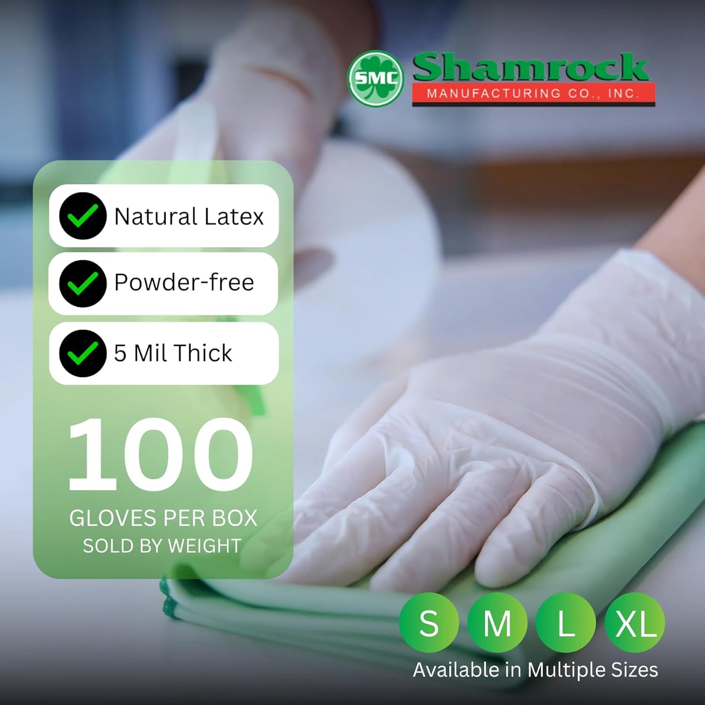 Shamrock 10111 Latex Exam Gloves, Small, 5 Mil, Powder-Free, Full Textured, Disposable, Medical