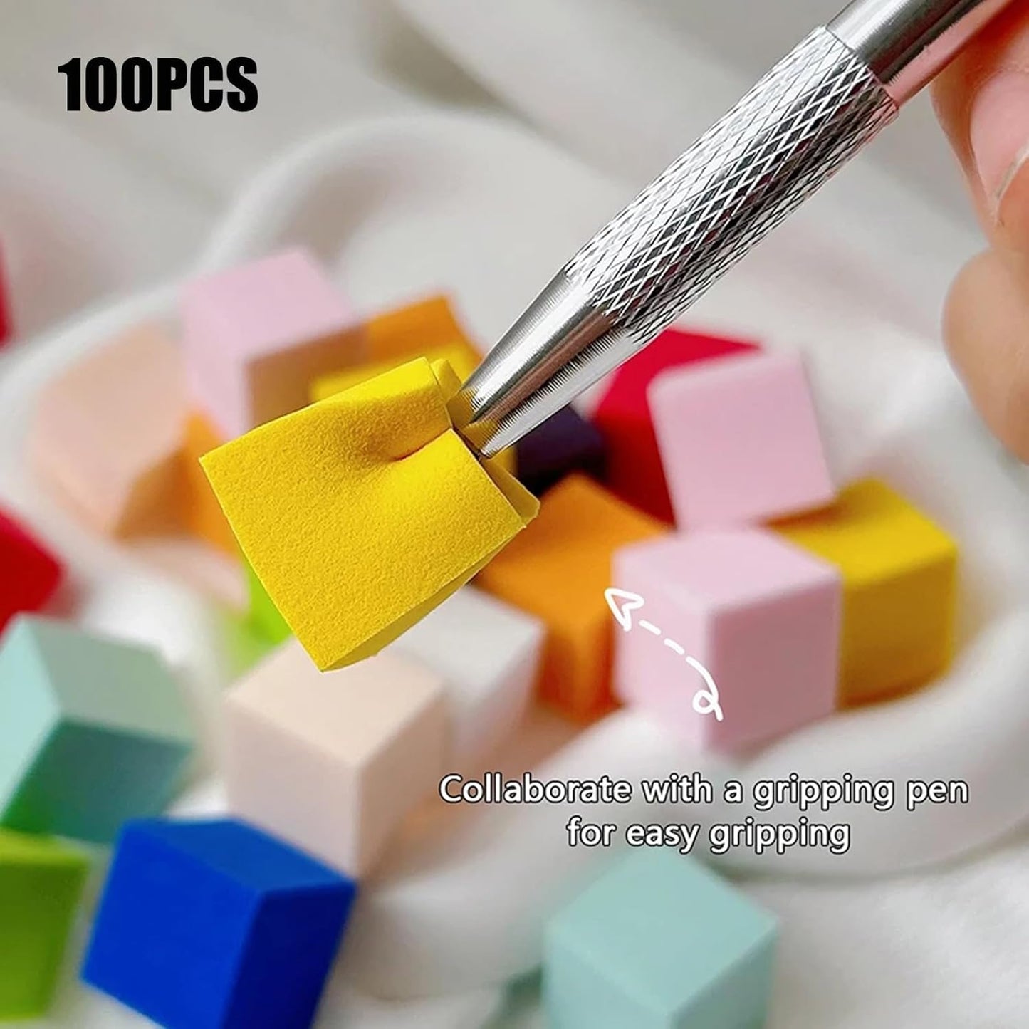 4 Claws Nail Sponge Metal Grabber with 100 Pcs Mini Replaceable Nail Sponges Blocks for Ombre Nail Art Sponges Nail Art Tools for Nail Supplies Nail Accessories (100Pcs Color Sponge with Case+1 Pen)