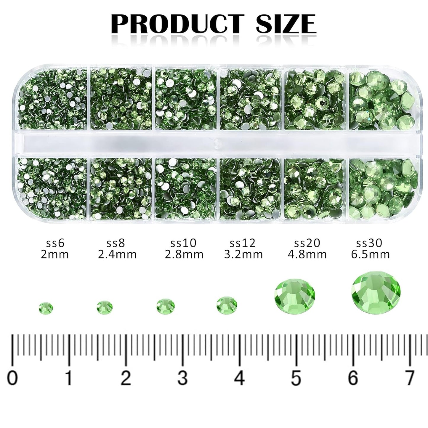Rhinestones Flatback for Bedazzling,Small to Big Rhinestones Diamonds Kit, Flat Back Crystals Gems for Nail Art and Crafts, Clothes (Light Green)