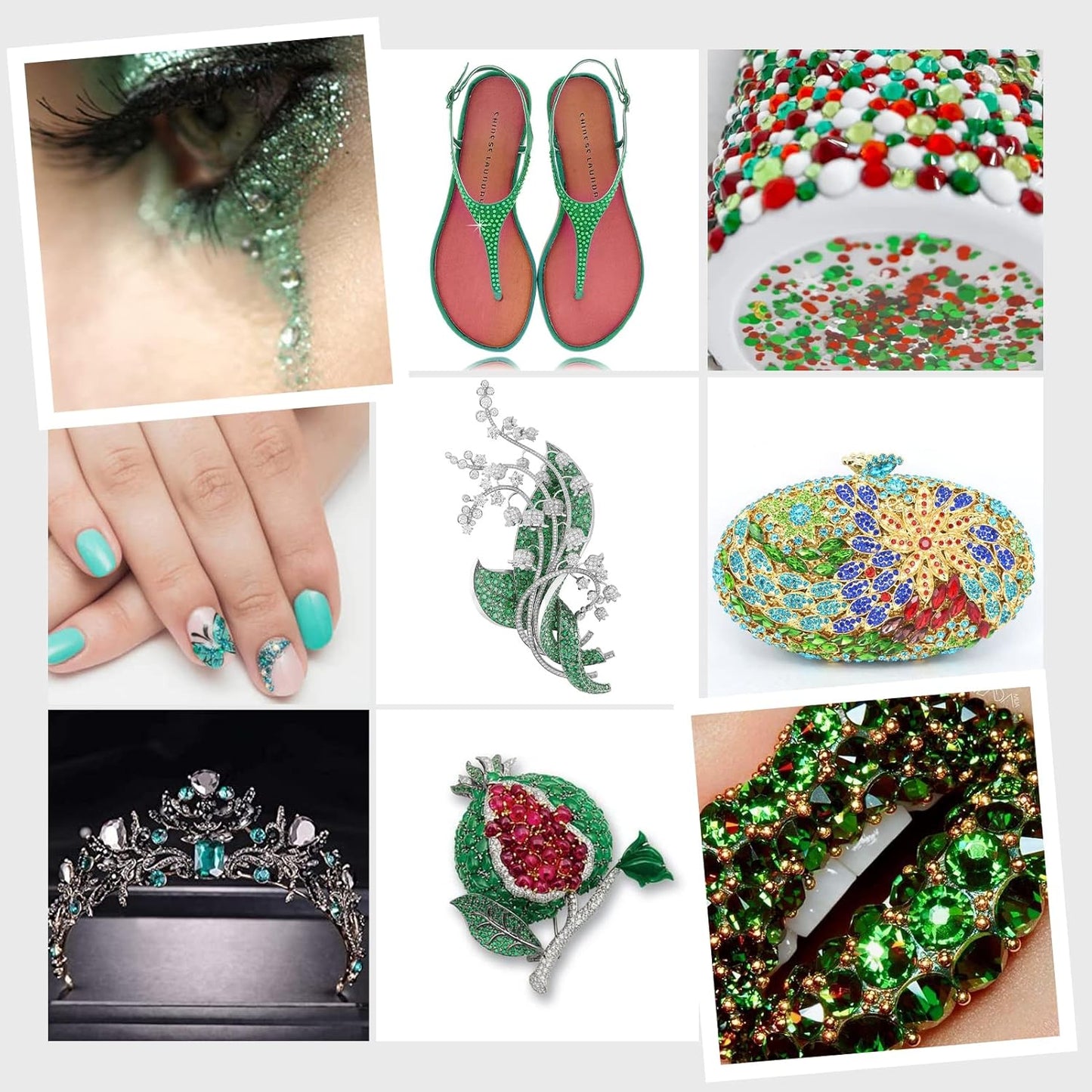 Rhinestones Flatback for Bedazzling,Small to Big Rhinestones Diamonds Kit, Flat Back Crystals Gems for Nail Art and Crafts, Clothes (Light Green)