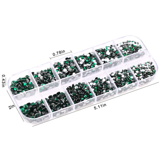 Rhinestones Flatback for Bedazzling,Small to Big Rhinestones Diamonds Kit, Flat Back Crystals Gems for Nail Art and Crafts, Clothes (Dark Green)