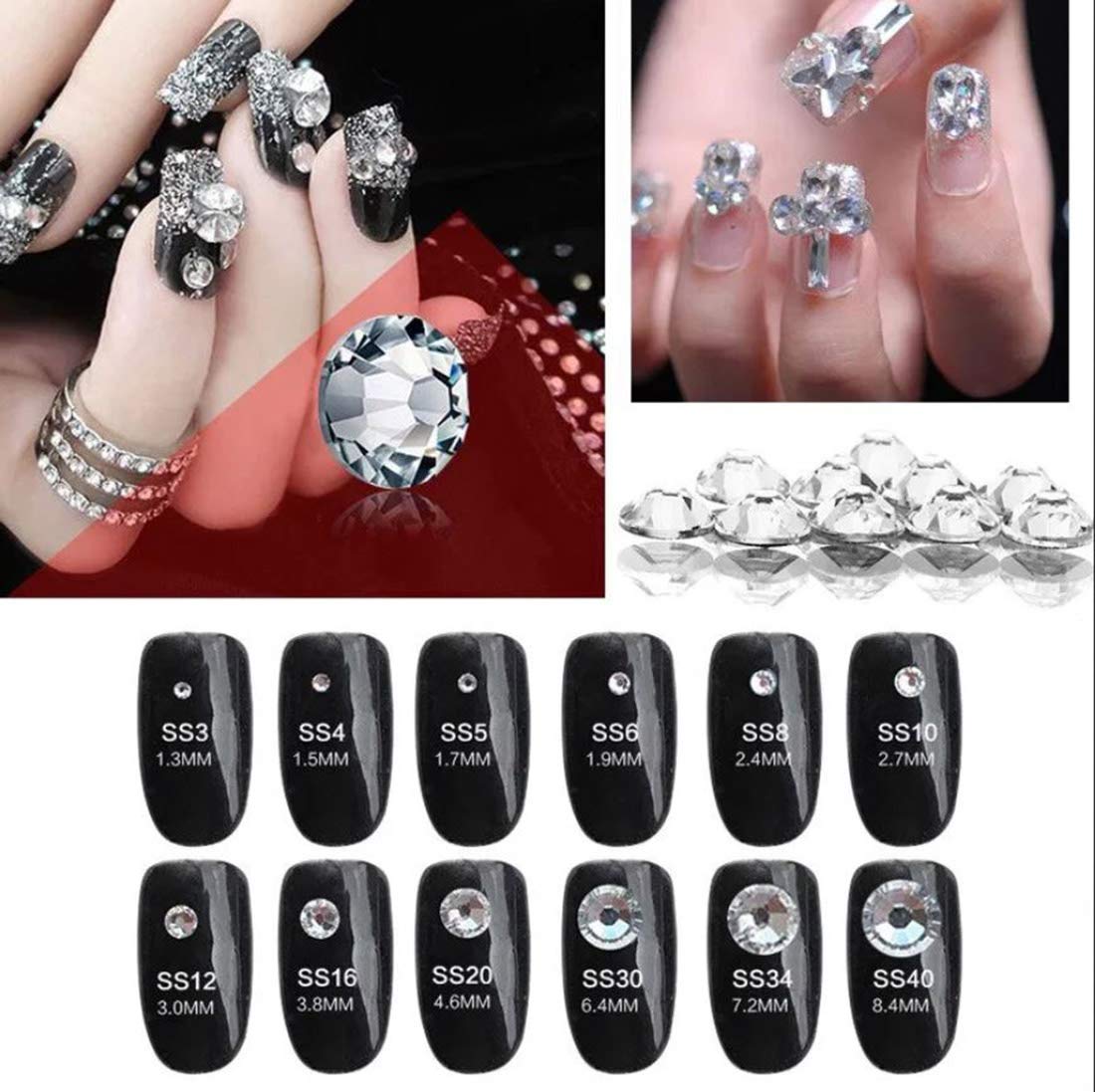 Rhinestones Flatback for Bedazzling,Small to Big Rhinestones Diamonds Kit, Flat Back Crystals Gems for Nail Art and Crafts, Clothes (Light Pink)