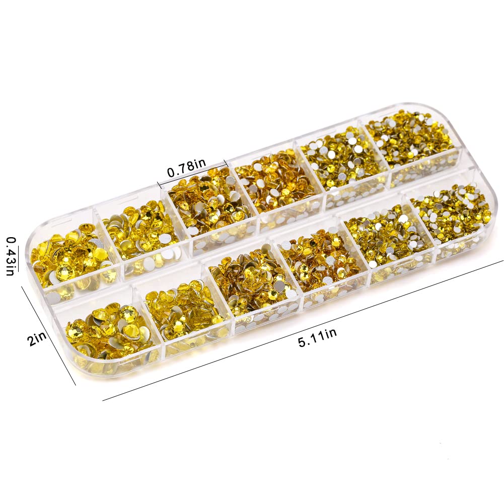 Rhinestones Flatback for Bedazzling,Small to Big Rhinestones Diamonds Kit, Flat Back Crystals Gems for Nail Art and Crafts, Clothes (Yellow)