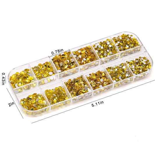 Rhinestones Flatback for Bedazzling,Small to Big Rhinestones Diamonds Kit, Flat Back Crystals Gems for Nail Art and Crafts, Clothes (Yellow)