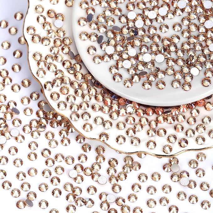 Rhinestones Flatback for Bedazzling,Small to Big Rhinestones Diamonds Kit, Flat Back Crystals Gems for Nail Art and Crafts, Clothes (Light Gold)