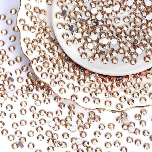 Rhinestones Flatback for Bedazzling,Small to Big Rhinestones Diamonds Kit, Flat Back Crystals Gems for Nail Art and Crafts, Clothes (Light Gold)
