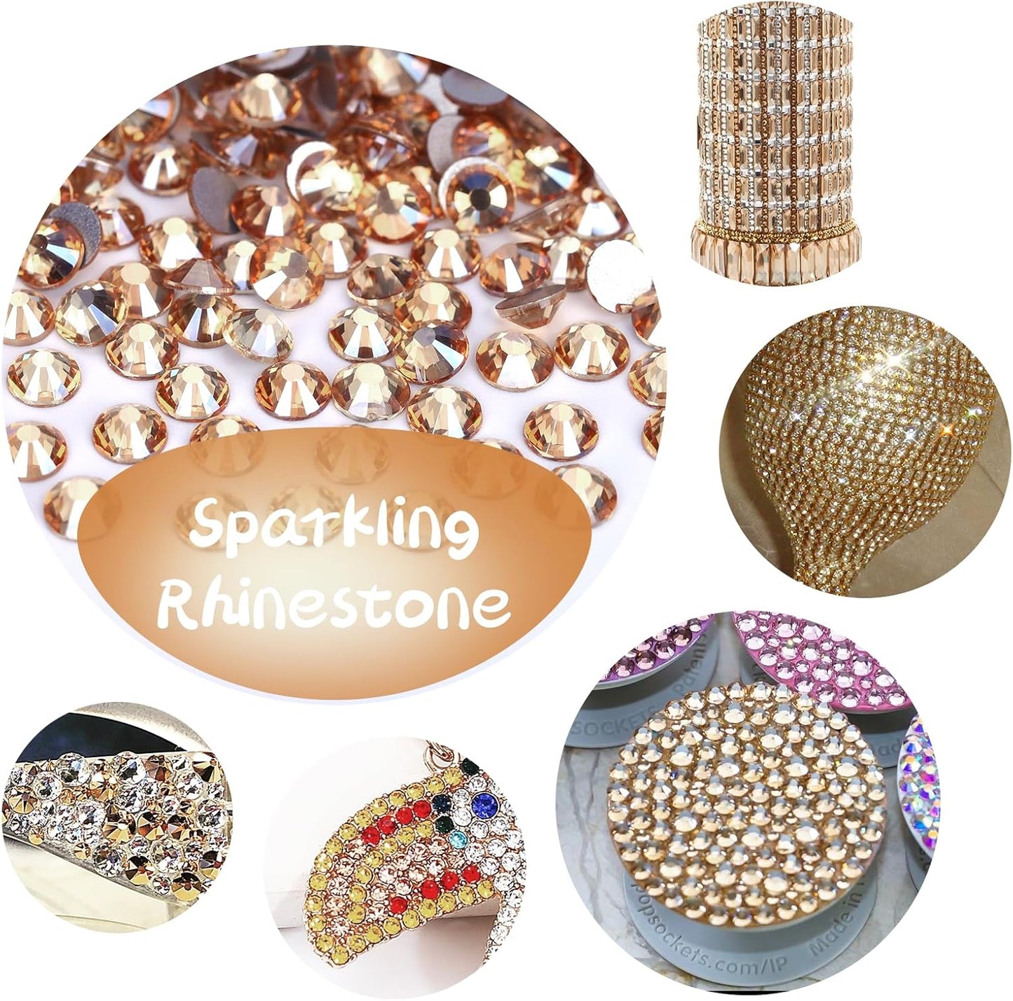 Rhinestones Flatback for Bedazzling,Small to Big Rhinestones Diamonds Kit, Flat Back Crystals Gems for Nail Art and Crafts, Clothes (Light Gold)