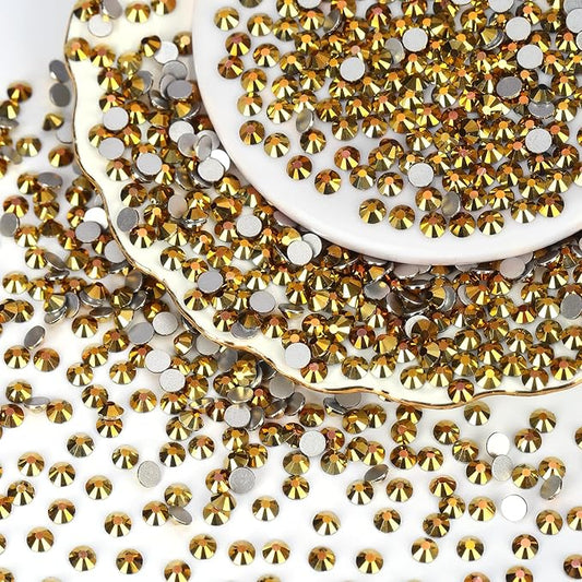 Rhinestones Flatback for Bedazzling,Small to Big Rhinestones Diamonds Kit, Flat Back Crystals Gems for Nail Art and Crafts, Clothes (Dark Gold)