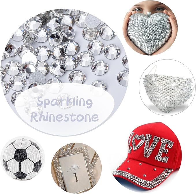 Rhinestones Flatback for Bedazzling,Small to Big Rhinestones Diamonds Kit, Flat Back Crystals Gems for Nail Art and Crafts, Clothes (Silver)