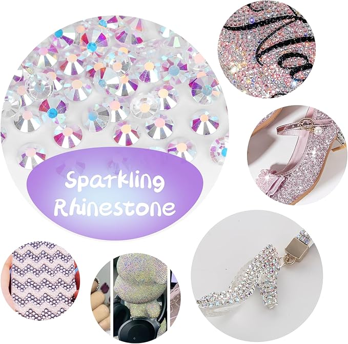 Rhinestones Flatback for Bedazzling,Small to Big Rhinestones Diamonds Kit, Flat Back Crystals Gems for Nail Art and Crafts, Clothes (Rainbow)