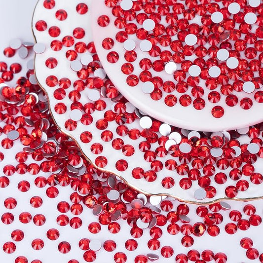 Rhinestones Flatback for Bedazzling,Small to Big Rhinestones Diamonds Kit, Flat Back Crystals Gems for Nail Art and Crafts, Clothes (Red)