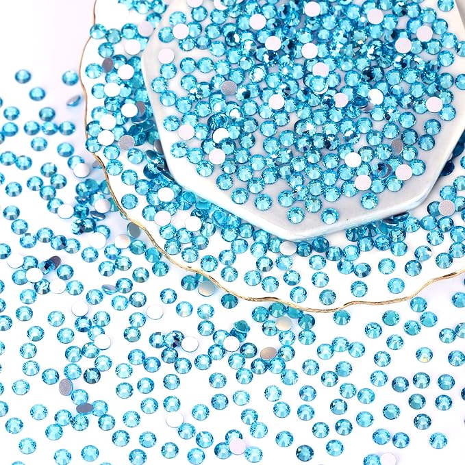Rhinestones Flatback for Bedazzling,Small to Big Rhinestones Diamonds Kit, Flat Back Crystals Gems for Nail Art and Crafts, Clothes (Light Blue)