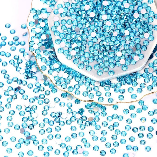 Rhinestones Flatback for Bedazzling,Small to Big Rhinestones Diamonds Kit, Flat Back Crystals Gems for Nail Art and Crafts, Clothes (Light Blue)