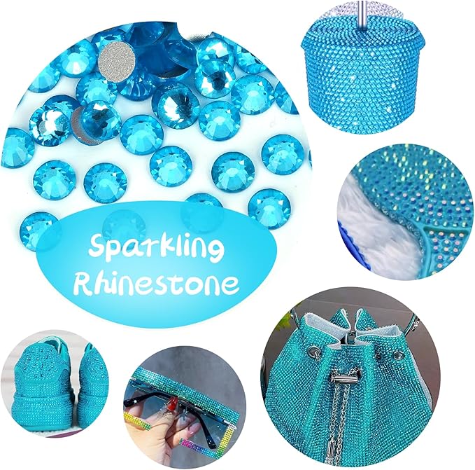Rhinestones Flatback for Bedazzling,Small to Big Rhinestones Diamonds Kit, Flat Back Crystals Gems for Nail Art and Crafts, Clothes (Light Blue)