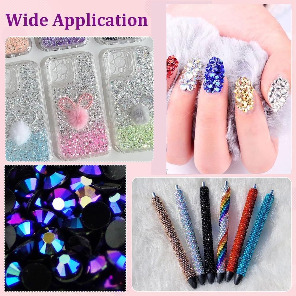 Rhinestones Flatback for Bedazzling,Small to Big Rhinestones Diamonds Kit, Flat Back Crystals Gems for Nail Art and Crafts, Clothes (Dark Purple)
