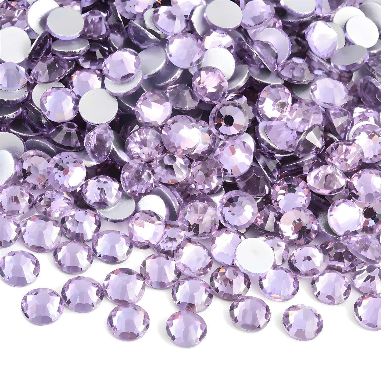 Rhinestones Flatback for Bedazzling,Small to Big Rhinestones Diamonds Kit, Flat Back Crystals Gems for Nail Art and Crafts, Clothes (Light Purple)