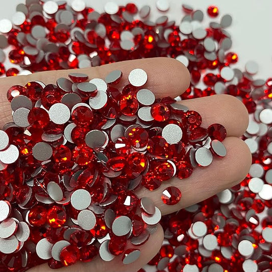 High Glass Flat Back Rhinestones Glitter Crystal Ab Stones Glue On Strass Rhinestone for Nail Art Clothes Decoration - (Red Size: Ss10-1440Pcs)