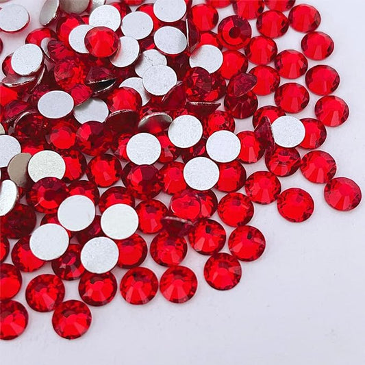 High Glass Flat Back Rhinestones Glitter Crystal Ab Stones Glue On Strass Rhinestone for Nail Art Clothes Decoration - (Light Red/Size: Ss10-50Pcs)