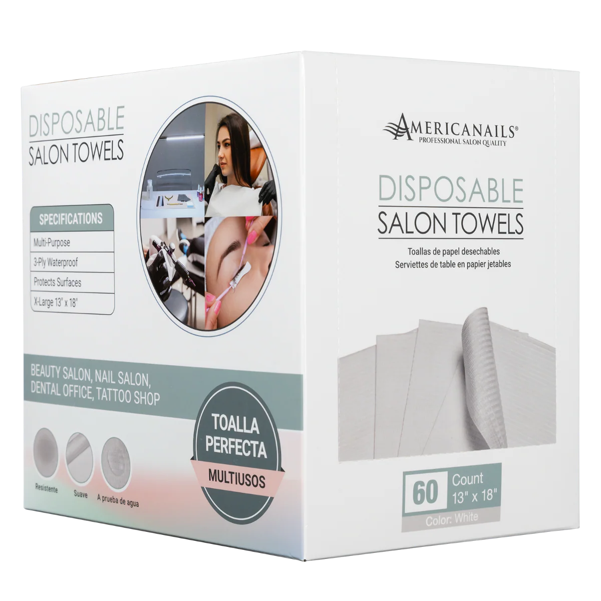 Americanails Disposable Salon Towels | White 60ct