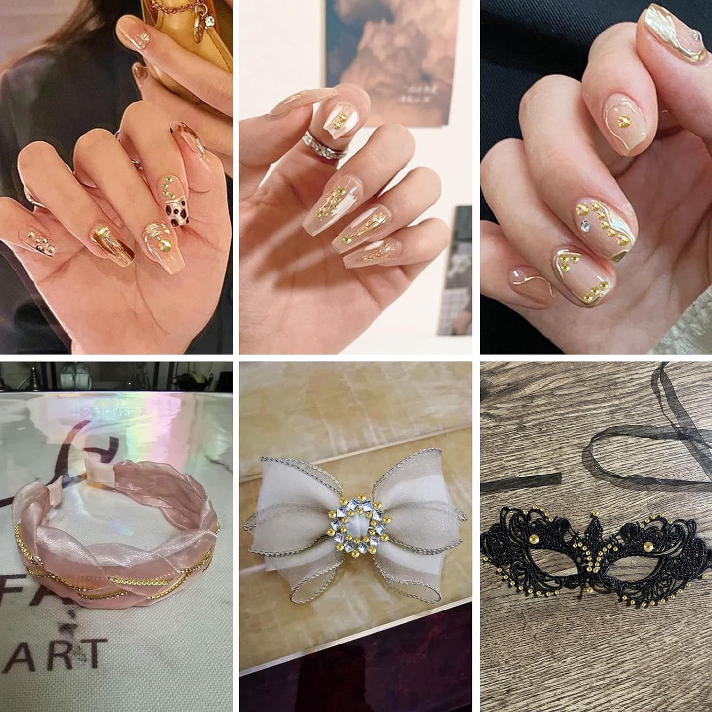 Diamond Flat Back Gold Crystal Rhinestones Round Gems for Nail Art and Craft Glue Fix,Metal Sunlight,size 6-1440pcs