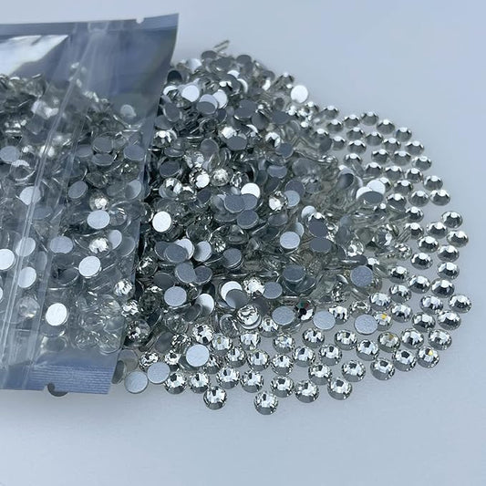 Diamond Rhinestones Flat-back for Crafts Bulk Clear-Crystals White Craft Gems Jewels Glass Diamonds Stone 8mm-Silver Gems for Nails Dance Costumes Clothes Shoes Tumblers DIY- 1440pcs