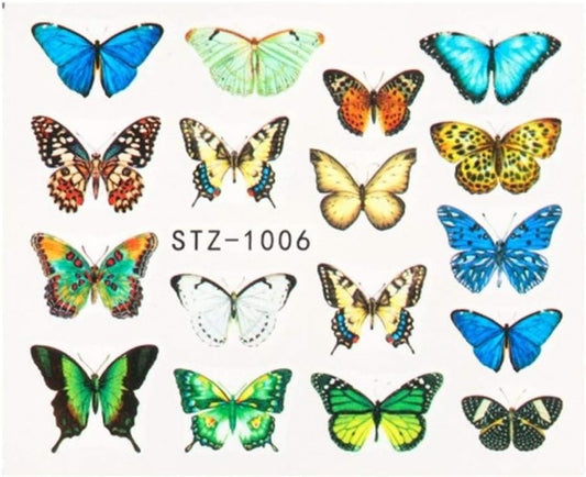 New Butterfly Nail Stickers Water Transfer Decals Colorful Blue Black Design Nail Art Manicure Sliders Wraps Foils (Color : STZ-1006)