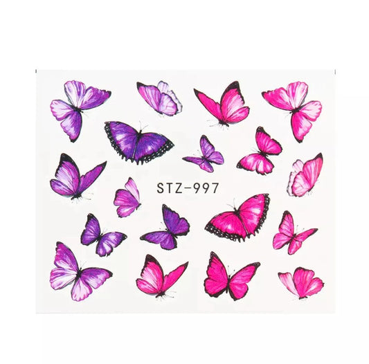 Water Transfer Nail Stickers, Pink and Purple Butterfly Nail Decals, Pink Butterfly Design, Butterfly Nail Art, Nail Decoration(STZ-997)