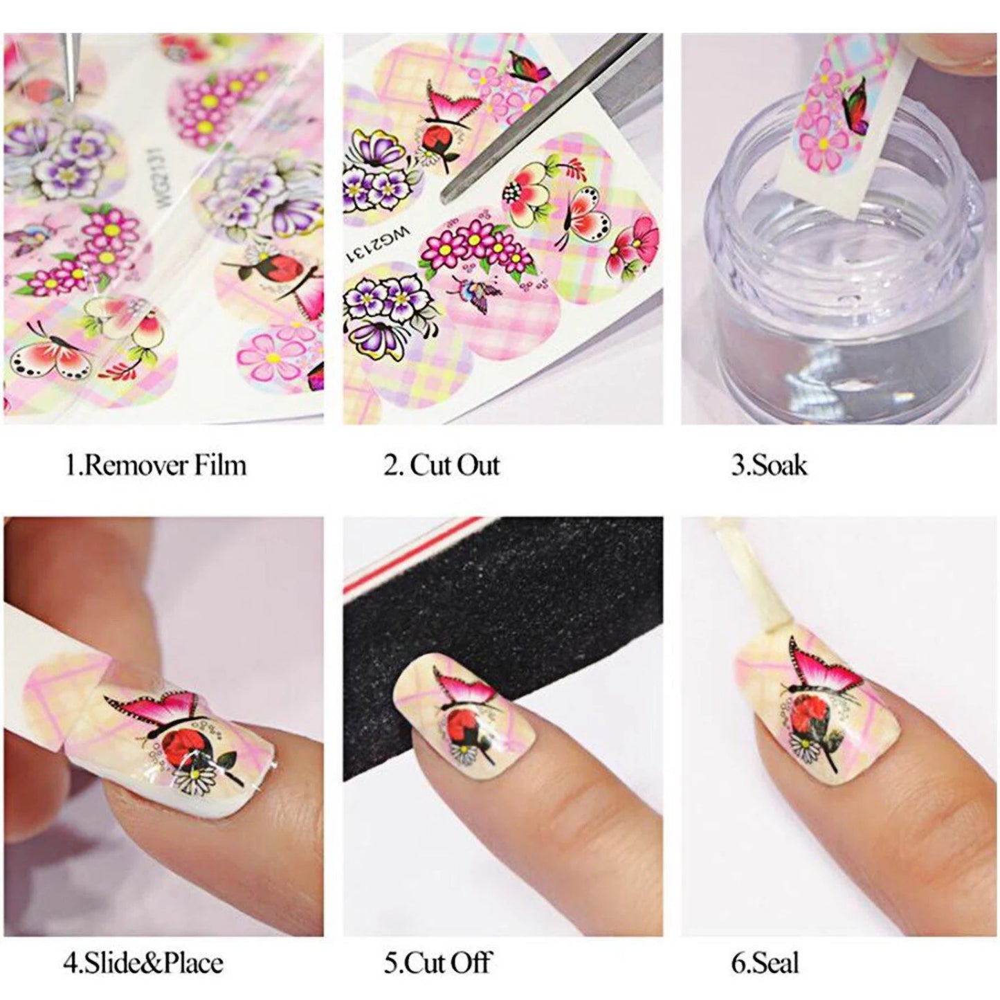 Water Transfer Nail Stickers, Nail Decals, Multicoloured Butterfly Design, Butterfly Nail Art, Nail Decoration(STZ-1007)