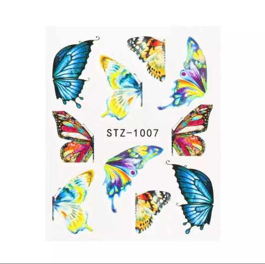 Water Transfer Nail Stickers, Nail Decals, Multicoloured Butterfly Design, Butterfly Nail Art, Nail Decoration(STZ-1007)