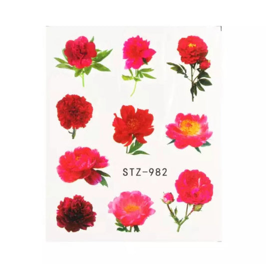 Water Transfer Nail Stickers, Nail Decals, Red Flower Design, Flower Nail Art, Nail Decoration(STZ-982)