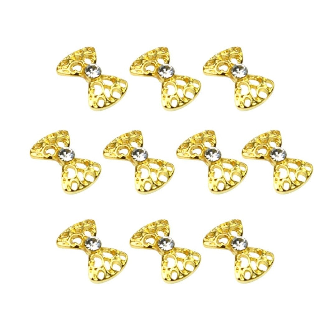 Elegant Alloy Rhinestones Bow Tie Nail Art Glitters DIY Decorations (Gold Silver)(6pcs/1pack)