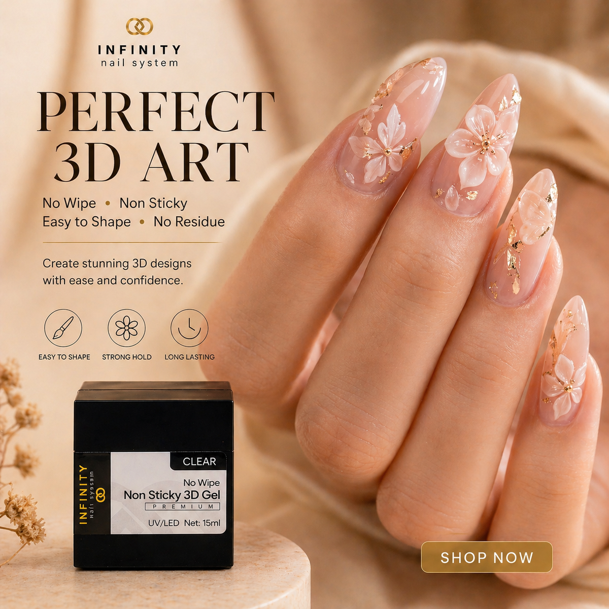 Infinity Nail System - No Wipe Non-Sticky 3D Gel (White) (1pcs)
