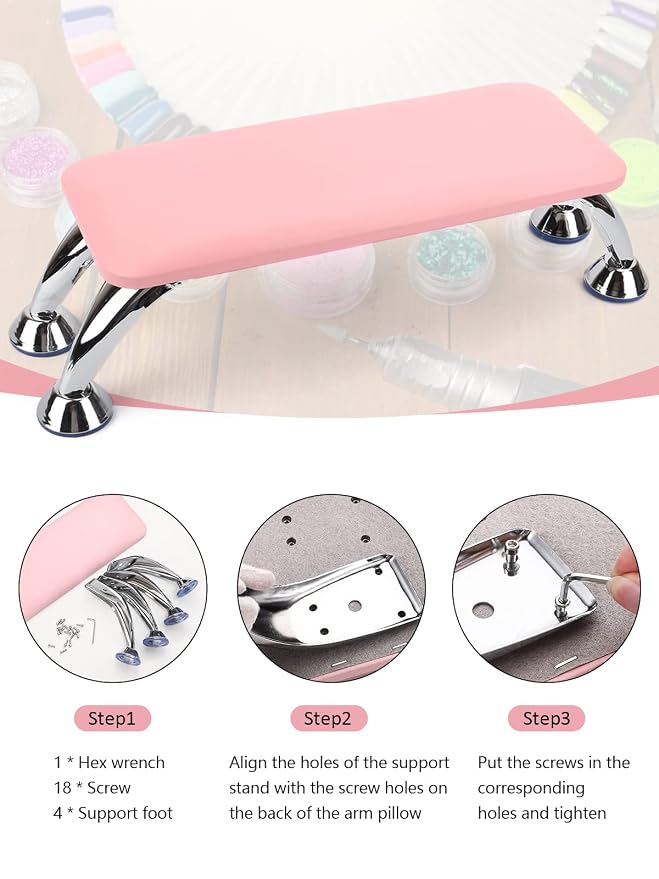 White Hand Pillow Cushion Soft Leather Nail Arm Rest for Beauty (Color Legs - Sliver or Gold)