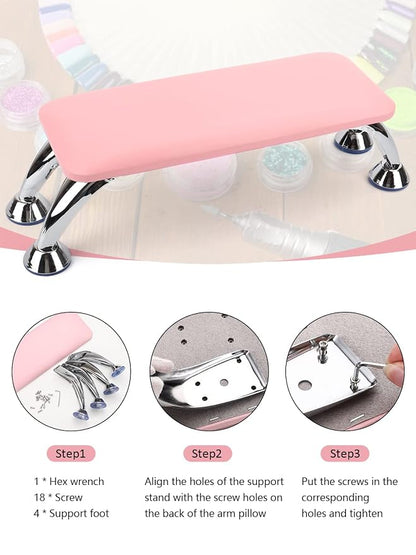 White Hand Pillow Cushion Soft Leather Nail Arm Rest for Beauty (Color Legs - Sliver or Gold)