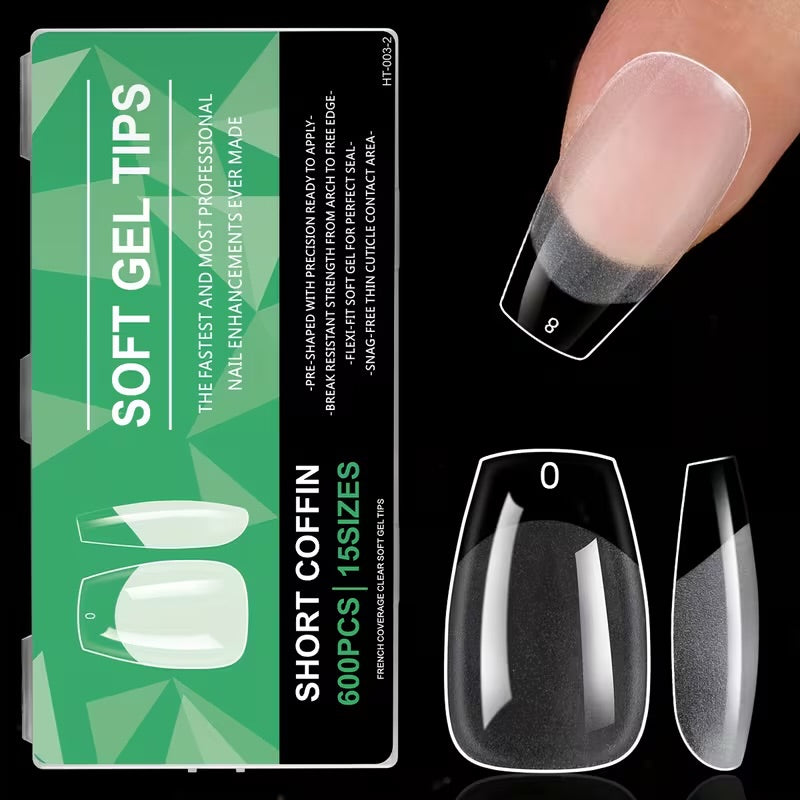 Soft Gel Tips (Short Coffin) (600pcs)
