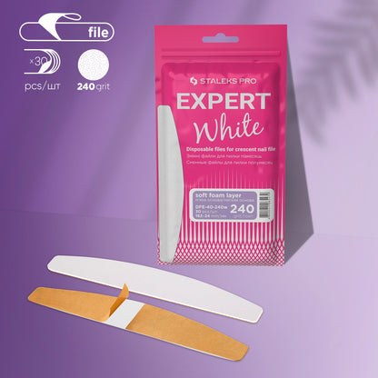Staleks Pro-Disposable White Files For Crescent Nail File On A Soft Foam Layer EXPERT 40 240grit (30 Pcs)