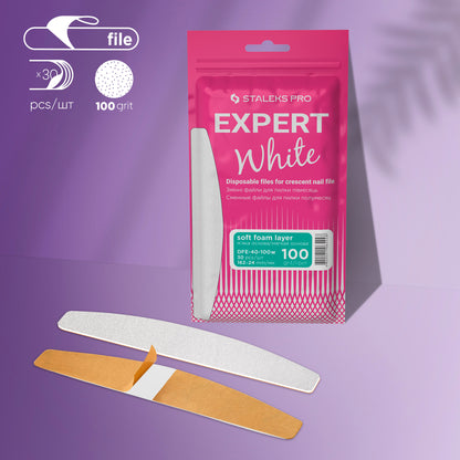 Staleks Pro-Disposable White Files For Crescent Nail File On A Soft Foam Layer EXPERT 40 100 grit (30 Pcs)