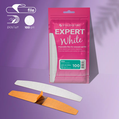 Staleks Pro-Disposable thin white files for crescent nail file EXPERT 42 100 grit (50 pcs)