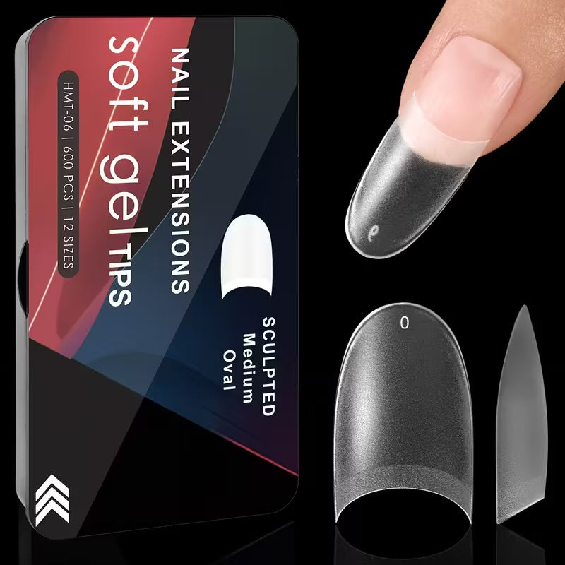 Nail Extensions Soft Gel Tips-Medium Oval Shaped Nail Tips (600pcs)