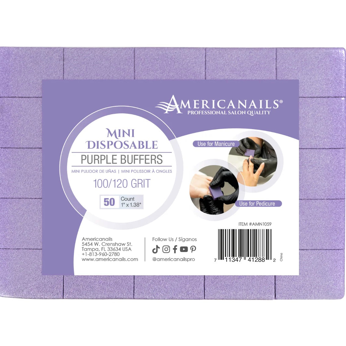 Americanails Disposable Mini Purple Buffers | 100/120 Grit 50ct