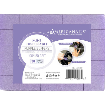 Americanails Disposable Mini Purple Buffers | 100/120 Grit 50ct