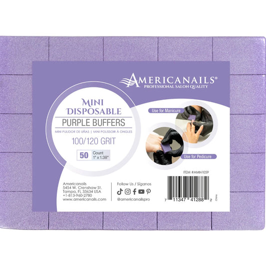 Americanails Disposable Mini Purple Buffers | 100/120 Grit 50ct