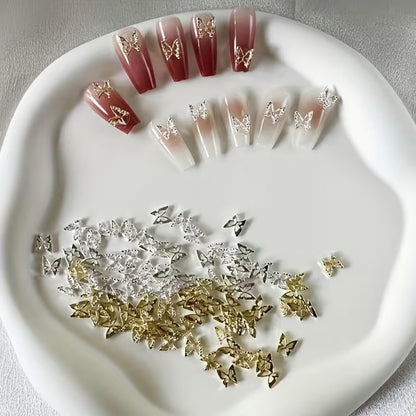 3D Butterfly Nail Charms, Silvery and Golden 100pcs