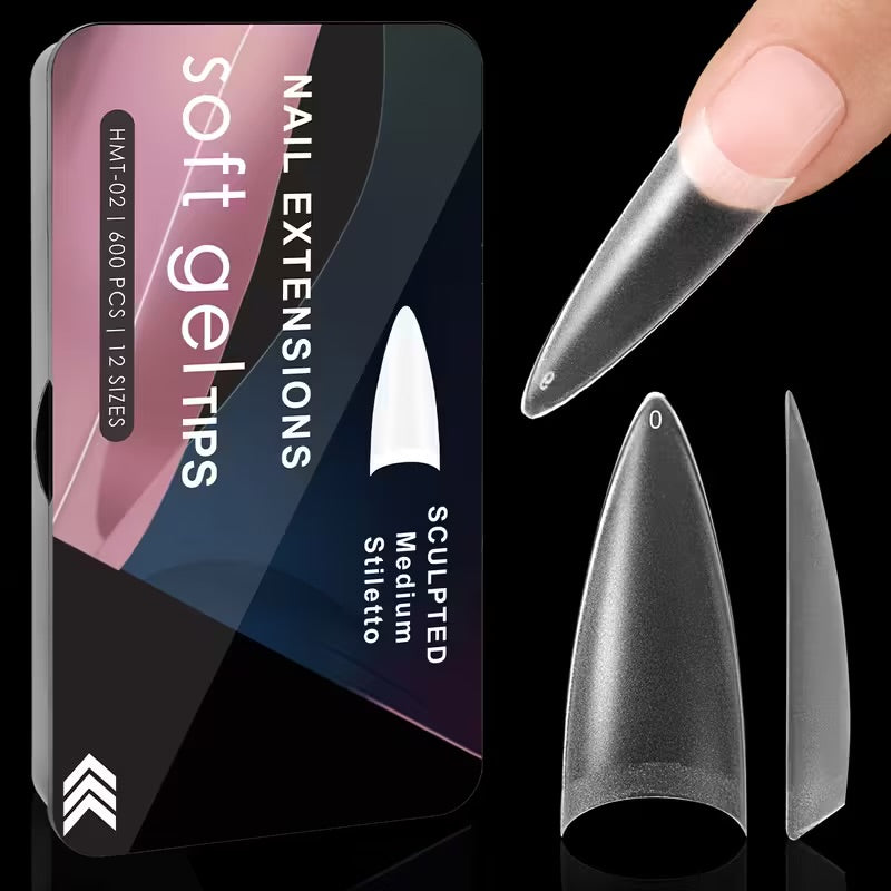 Nail Extensions Soft Gel Tips-Medium Stiletto Shaped Nail Tips (600pcs)