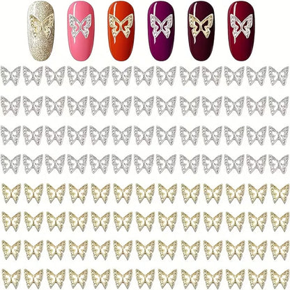 3D Butterfly Nail Charms, Silvery and Golden 100pcs