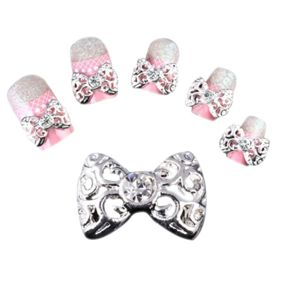 Elegant Alloy Rhinestones Bow Tie Nail Art Glitters DIY Decorations (Gold Silver)(6pcs/1pack)